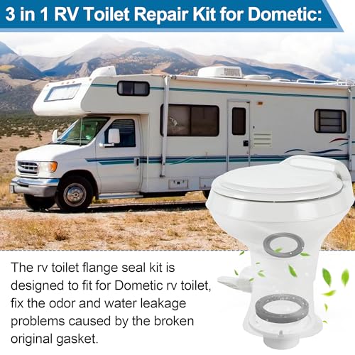 Image of RV Toilet Seal and 3 Inch Socket RV Toilet Flange for Dometic 300 /310 /320 RV Toilets, Toilet Parts Replaces 385345892 Flange, 385311658 Flush Seal and 385311652 Base Seal, 3 in 1 RV Toilet Repair Kit