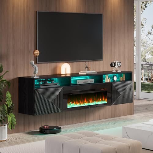 Floating TV Stand with 36" Electric Fireplace, 70 inch Wall Mount...