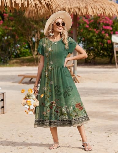 Image of Zeagoo Women Summer Midi A Line Dress Short Sleeve Casual Flowy Tiered Beach Long Sundress with Pockets 2026 Vacation Travel
