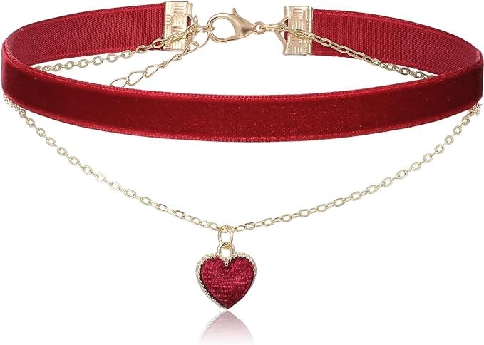 Neyauo Samt Herz Choker Kette Damen Rot, Herz Kropfband Halskette, Verstellbare Samt Halsband, Gothic Schmuck, für Karneval, Partys, Cosplay, Weihnachten, Valentinstags Geschenke