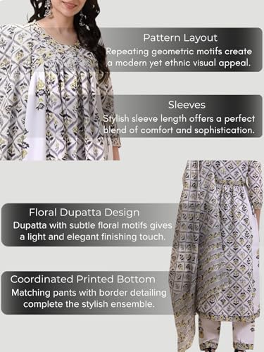 Image of GRECIILOOKS Women's Regular Fit Kurta Sets| Kurti Set | 3 Piece Kurta Pant Dupatta Set's | Elegant Suit| Dupatta | Party Outfit Traditional Dress for Woman | Comfortable Outfit for Office, Casual & Daily Use