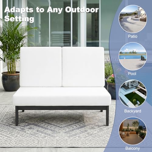 Image of Pia Ricoo 1-Piece Patio Furniture Set, Outdoor Loveseat with 4.5-Inch Thick Cushions, All-Weather Outdoor Sofa for Backyard, Deck, Lawn - Beige /Dark (Split Back)
