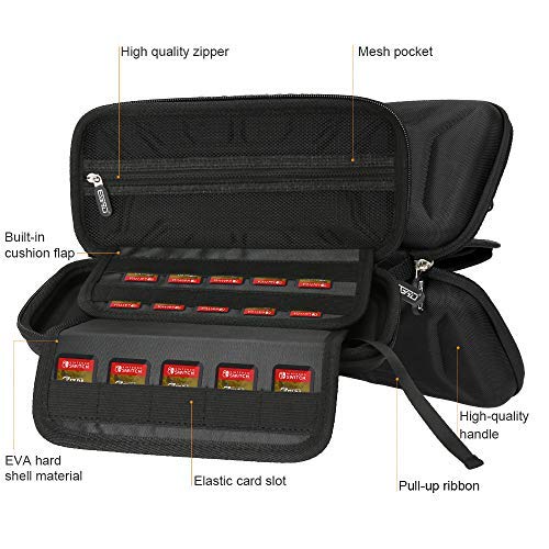 Carrying Case Compatible with Nintendo Switch-Deluxe Protective Portable Hard Shell Travel Carrying Case Pouch for Nintendo Switch Console and Accessories with Holder Design-Black
