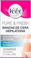 Veet Cera Fria Para Depilação Da Virilha E Axila Pure & Fresh Pele Delicada Com 16 Folhas Depilatórias
