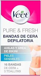 Veet Cera Fria Para Depilação Da Virilha E Axila Pure & Fresh Pele Delicada Com 16 Folhas Depilatórias