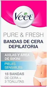 Veet Cera Fria Para Depilação Da Virilha E Axila Pure & Fresh Pele Delicada Com 16 Folhas Depilatórias