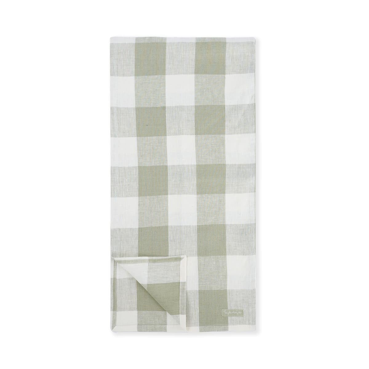 Sophie Allport Green Sage Gingham Linen Table Runner, 35 X 280Cm