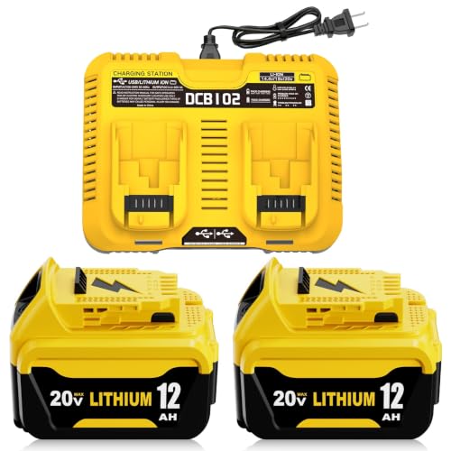 Image of 2Pack 12000mAh DCB206 Replacement for Dewalt 20V Battery and DCB102 Charger