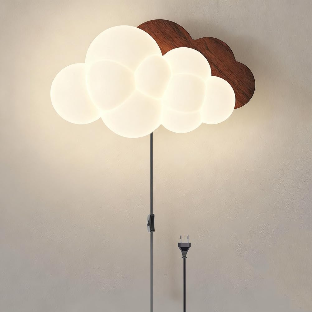 EaEa LED Wandlampe Kinderzimmer mit Stecker und Schalter Innen Wandleuchte Wolke mit Kabel 3 Farben Einstellbar Kinder Nachttischlampe 12W Wandbeleuchtung für Junge Mädchen Zimmer Deko Nachtlicht