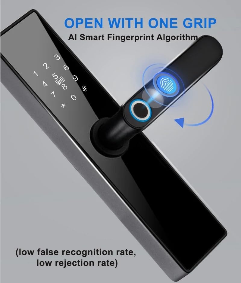 Zamek elektroniczny Bluetooth Inteligentny zamek do drzwi Blokada z użyciem linii papilarnych Hasło Karta elektroniczna Klucz inteligentnego domu Biuro Handlowe(28x300 6085,Nero)