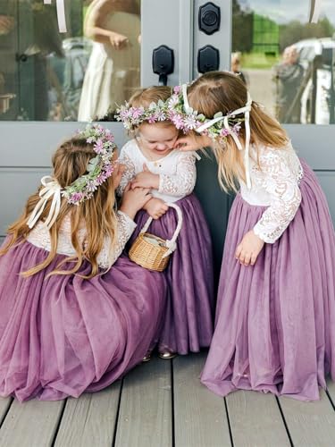 Image of 2Bunnies Girl Peony Lace Back A-Line Straight Tutu Tulle Party Flower Girl Dress
