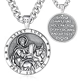 Vito 925 Sterling Silver Saint Luke Necklace for Women Men, St Luke Medals St.Luke Pendant Religion Protection Amulet Jewelry Gift for Mom Dad, 24