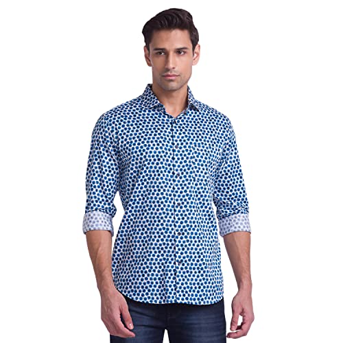 Image of Park Avenue Men's Pure Cotton Print Pattern Slim Fit Cut Away Collar Full Sleeve Casual Shirt