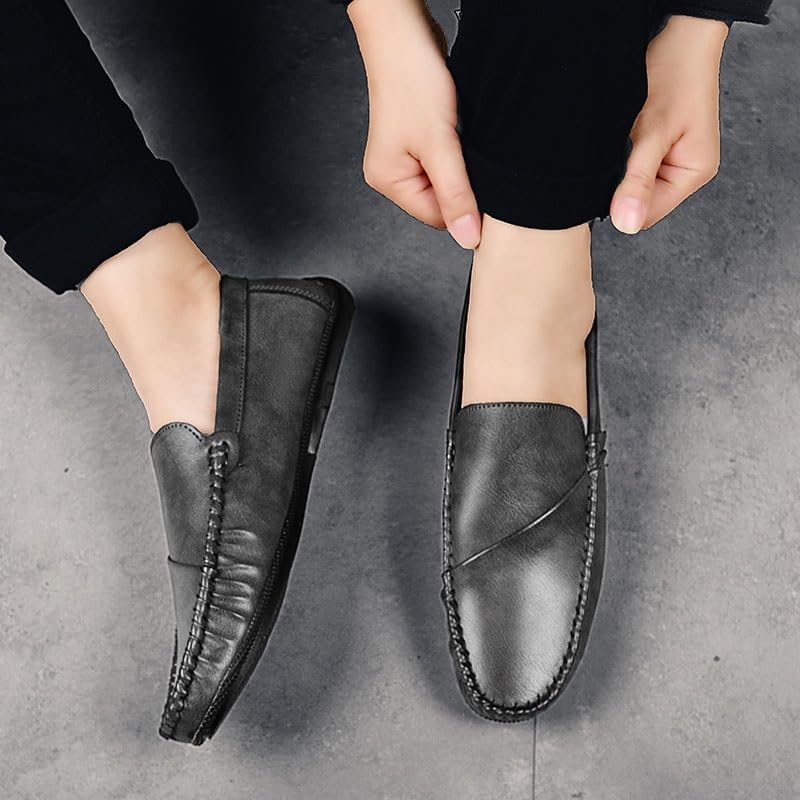 Loafers for Men Round Toe Solid Color Vegan Leather Loafer Shoes Slip Resistant Flat Heel Lightweight Prom Classic Slip-on4