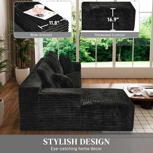 Image of 108 inch Boneless Couches for Living Room, L Shaped Comfy Cloud Modular Sectional Memory Foam Deep Seat Boneless Couch, No Assembly Required Boneless Sofa for Living Room with Left Facing Chaise, Black