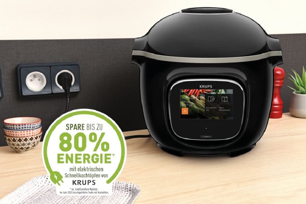 Krups CZ9128 Cook4Me Touch Multikocher | Schnellkochtopf | spülmaschinenfester 6-L-Behälter für bis zu 6 Personen | WLAN | Cook4Me-App | unbegrenzte Rezeptvielfalt | 13 Kochprogramme | schwarz