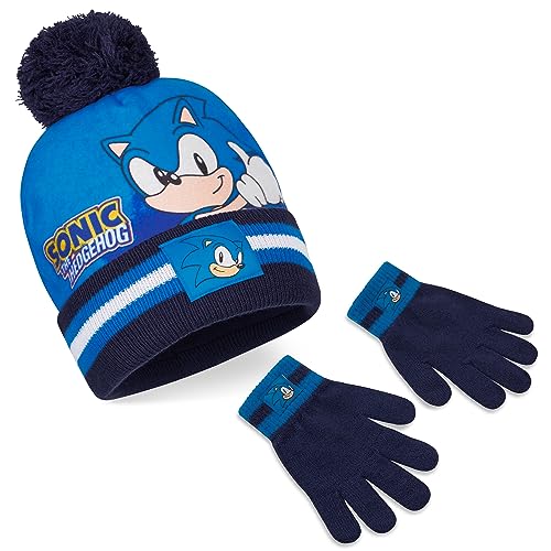 Get Trend Sonic The Hedgehog Beanie Hat Scarf and Gloves Set for Boys (14-15 Years Blue Sonic 2 Pcs)