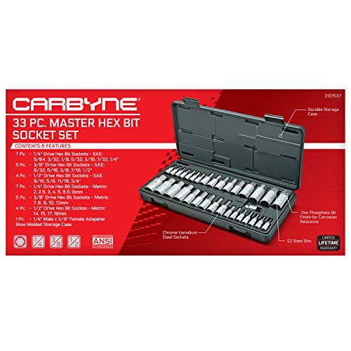 CARBYNE 33 Piece Master Hex Bit Socket Set, S2 Steel Bits | SAE & Metric - Thumbnail 2