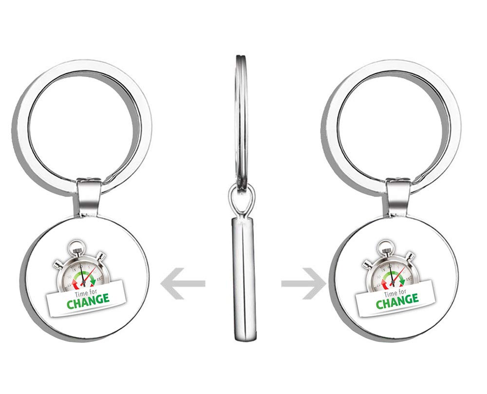 Glover Trading Stopwatch Time For Change Round Stainless Steel Metal Key Chain Keychain Ring Double Sided Deisgn
