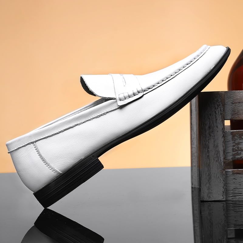 Loafers for Men Round Toe Solid Color Leather Penny Loafer Shoe Slip Resistant Lightweight Flat Heel Party Slip-on3