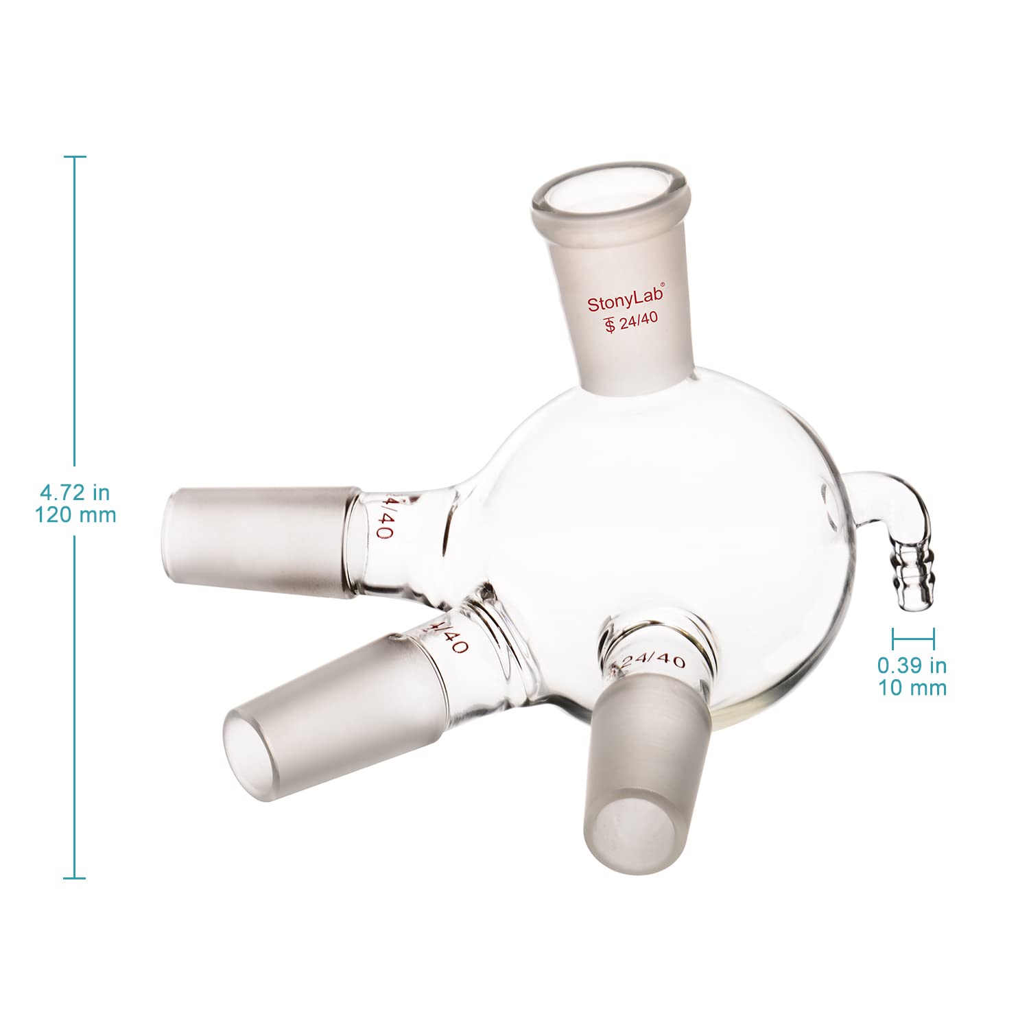 stonylab Verre Distillation Récepteur, Vache Type Récepteur de Distillation en Verre Borosilicate avec Joints 24/40 et Connexion de Tuyau, Utilisé avec Short Path, 500 ml