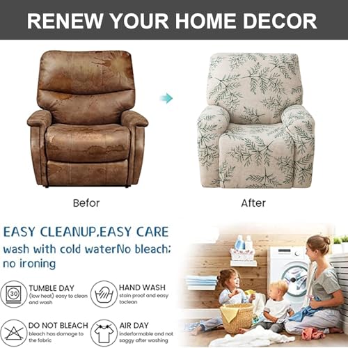 Image of Eco-Ancheng Recliner Slipcovers 4-Pieces Lazyboy Recliner Covers Recliner Couch Covers Recliner Chair Cover Non Slip Reclining Slipcovers with Storage Pockets Furniture Protector for Living Room,14
