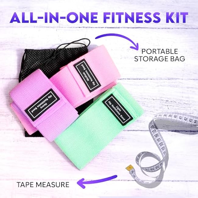 Wide Fabric Resistance Bands for Working Out | 3 Strength Level Non-Slip Exercise Booty Bands for Women & Men | Comes with a Bag and Tape Measure | for Gym, Yoga, Pilates