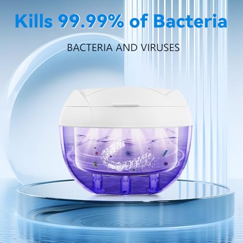 Image of Dental Ultrasonic Retainer Cleaner Machine - 45kHz Cleaning Pod for Dentures, Mouth Guard, Aligner, Night Guard, Toothbrush Heads & Jewelry, 4 Cleaning Modes, Digital Timer, 200ML Capacity, White | Mouth Guard, Aligner, Night Guard, Toothbrush Heads & Jewelry, 4 Cleaning Modes, Digital Timer, 200ML Capacity, White