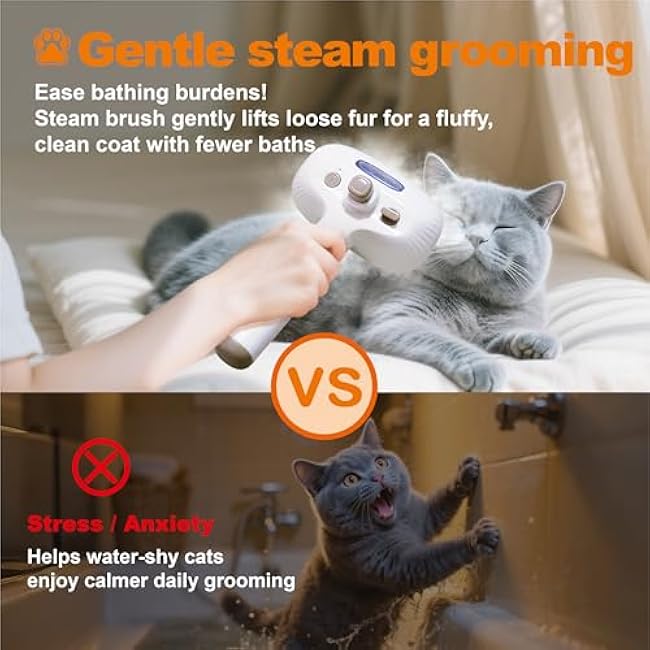 Cat Steam Brush for Indoor Cats, Dog Brush for Shedding, Spritz Defur Comb for Short & Long Hair, Pet Spray Hair Removal Comb, USB Rechargeable Grooming Supplies Steam Brush for All Pets (White)-Db97m9pJ