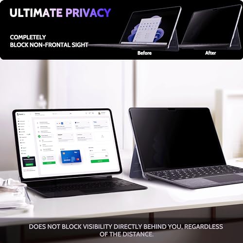 Image of Peslv Privacy Screen for 10.5 Inch Surface Go 4 /3 /2 /1, MagicSuction Removable Anti Spy Black Protector, Glare Blue Light Filter for Microsoft Laptop Computer Monitor