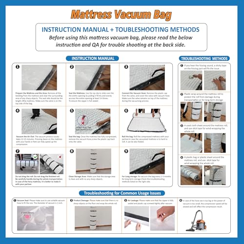 Storage Logic Queen/Full/Full-XL Foam Mattress Vacuum Bag for Moving, Vacuum Seal Mattress Bag with Straps