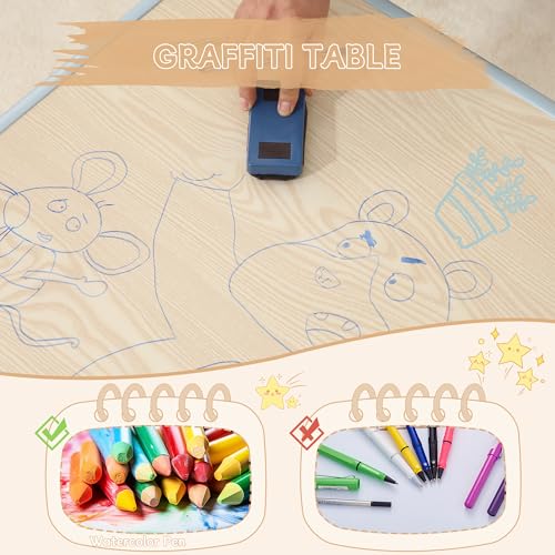 Height-Adjustable-Kids-Table-and-Chairs-315L-x-236W-Toddler-Table-and-4-Chairs-set-with-Anti-Slip-Foot-Covers-Children-Activity-Table-for-Ages-2-10-Graffiti-Desktop Height Adjustable Kids Table and Chairs 315L x 236W Toddler Table and 4 Chairs set with Anti Slip Foot Covers Children Activity Table for Ages 2 10 Graffiti Desktop