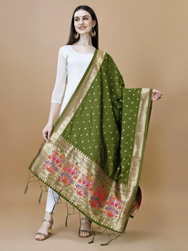 Image of DEVANGI Women's Woven Banarasi Silk Dupatta /Chunni For Women, Floral Print 1 Meter Wide and 2.3 Meter Length Printed Designer Dupatta /Chunni For Girls