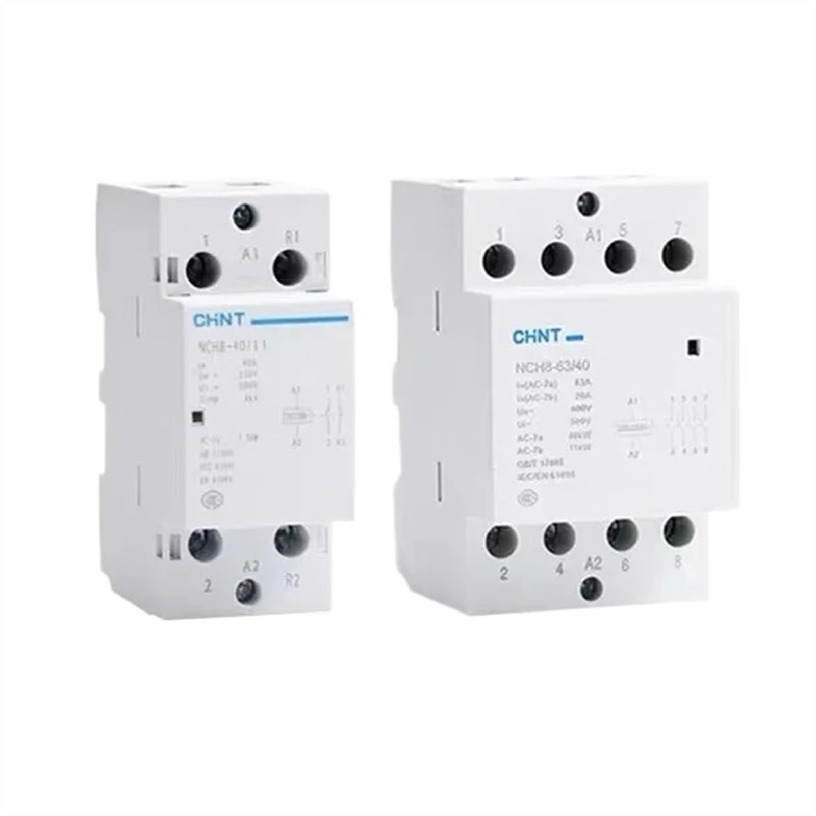 ZHWTISNPE NCH8 20A 25A 40A 63A Din Rail Household AC Contactor 220V 230V 380V 400V 1NO1NC 2NO 2NC 4NO 1 Single 3 Three Phase(Nch8-63,2NO)