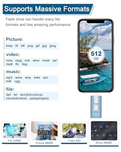 Image of USB Flash Drive 512GB, Photo Stick Memory External Data Storage Thumb Drive Compatible for Phone, Pad, Android, PC and More Devices (Blue)
