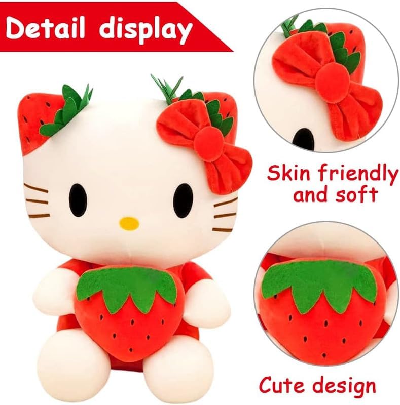 Image of Tinytotem Soft Toys Plush Stuffed Hello Kitti Strawberry Cat Doll for Daughter Kids Boys Girls Large Size Teddy Cute Kitti Kids Birthday Gift (Red) (Size 30 CM)