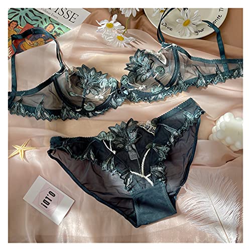 OMING Alltags-BHS Spitze Unterwäsche Frauen ultradünne große Brüste Zeigen kleine transparente sexy große große BH Sehenswürdigkeit Stickerei BH Set sexy BH- und Höschen-Sets (Color : D, Size : 85B) Cover