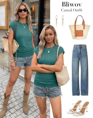 Image of Bliwov Womens Summer Tops Cap Sleeve Crew Neck Casual T Shirts
