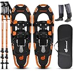 Odoland Raquetas de Nieve Juego 4 en 1 para Hombre...: ❄️ RAQUETAS NIEVE HOMBRES Y MUJERES: el juego incluye 1 x par de raquetas de nieve, 1 x par de bastones de trekking, 1 x par de polainas para nieve y 1 x bolsa de transporte. Hecho con materiales ligeros de alta calidad para garantizar la facilidad d...