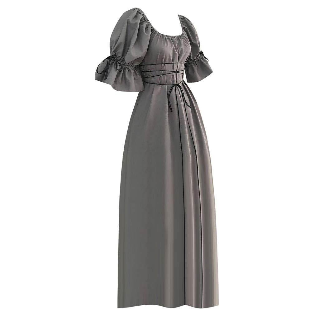 RIKAY Corset top Women Renaissance Retro Victorian Dress Medieval Irish Long Dress Lace Up Gothic Maxi Court Dress Pirate Peasant Dress Halloween Costumes Steampunk Cosplay Clothes Gray
