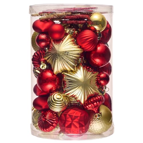 Valery Madelyn 60 stück Weihnachtskugeln für Weihnachtsdeko,Rot Gold...