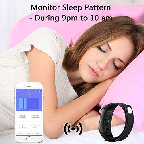 Fitness Tracker with Replacement Band Waterproof Heart Rate Monitor Call Remind Wireless Pedometer Activity Tracker for Women, and Men (Black + Blue Band) - Thumbnail 2