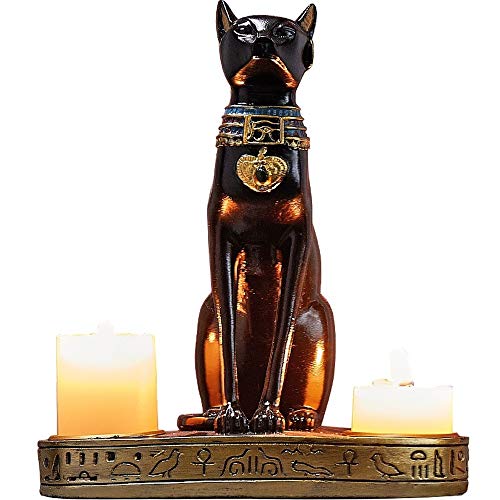 egyptian decor,egyptian Statue Black Cat Candle Holder,bastet Cat Statue Egyptian Wall Art,goddess Statue Egyptian Altar Candle Holders Wiccan Candle Holder Animal Figurines,black Cat Figurine