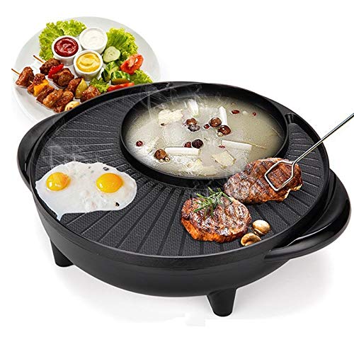 220V 2 in 1 Elektro-Grill/Multifunktionale Antihaft-Grillpfanne Hot Pot mit Glasdeckel für Dinnerparty Picknick-Pfanne, 2-8 Personen