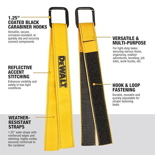 DEWALT 1.25"×12" Light-Duty Reuseable Carabiner Utility Straps, 2-Pack - image 2