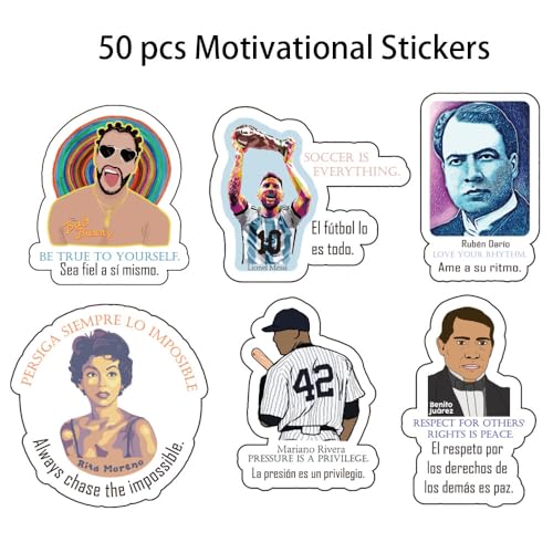 Image of Hispanic Heritage Month Stickers - Bilingual Motivational Quotes from Latin Icons for Students Spanish Learners Journals