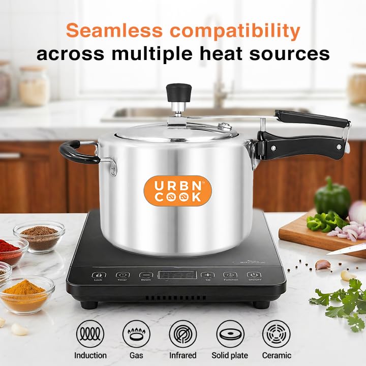 Image of 3 Litre Aluminium Pressure Cooker Induction Base Inner Lid Prime Series Silver Mirror Finish Durable Aluminium Body Efficient Kitchen Pot Essential for Meals