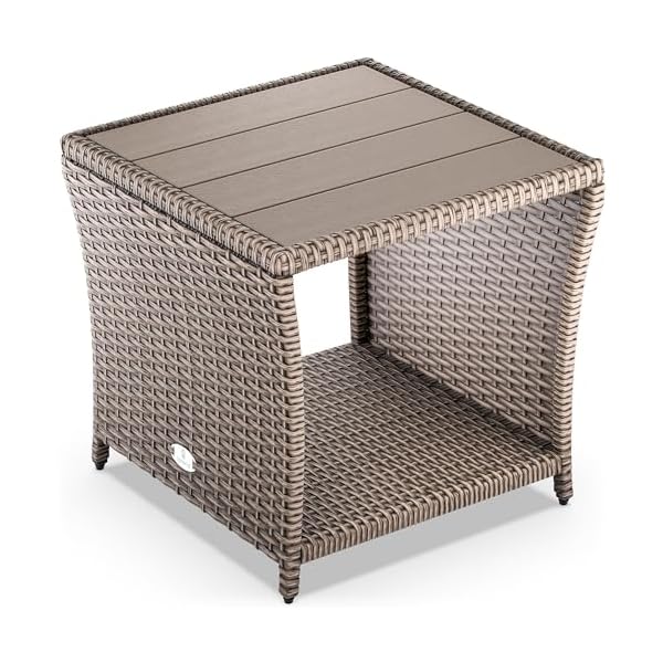 CASARIA Polyrattan Beistelltisch mit WPC-Platte Creme