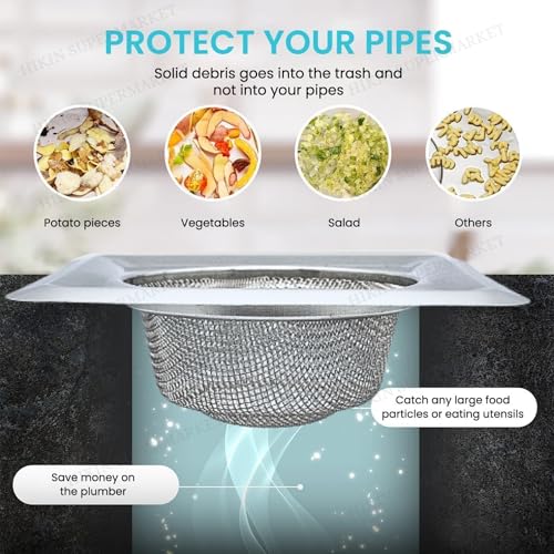 Image of Square Stainless Steel Kitchen Strainer 11 CM Sink Jali, Drain Filter, Anti Clogging Mesh Hair Catcher Drain Cover (ONLY for Square Sink) (New VER 2.0)