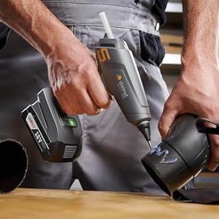 Steinel Pistola per colla a caldo senza fili PRO MobileGlue 5011 sistema 18 V Bosch AMPShare, senza batteria, 3 stick di colla, 130°/200°C